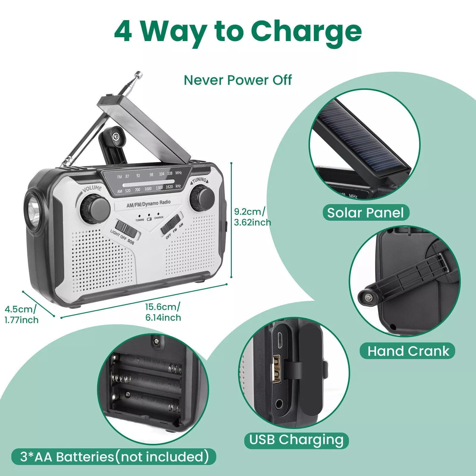 Costyle Emergency Weather Radio, Solar Hand Crank Emergency Radio with AM/FM/WB Weather Alert, Flashlight, Reading Lamp, Cell Phone Charger and SOS Alarm