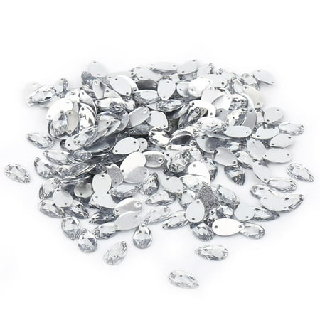 Leaf Shaped Rhinestone - TMISHION 200Pcs Teardrop Shaped Flatback Resin Sewing Rhinestone with Double Holes Sew On or Stick On Crafts Decoration (White)