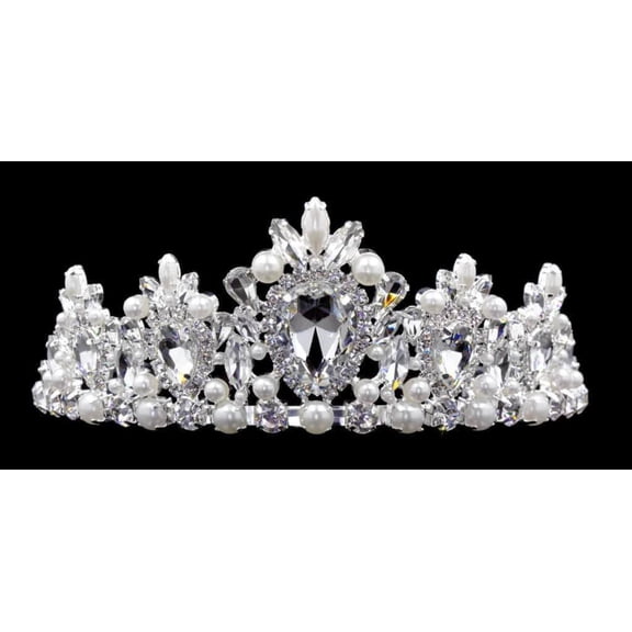 #16553 - Pearl Cluster Tiara with Combs 3" Tall
