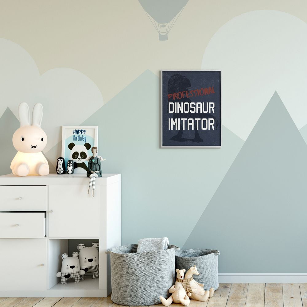 Stupell Industries Children's T-Rex Professional Dinosaur Imitator Reptile Phrase Framed Wall Art Design by Daphne Polselli, 16" x 20", Gray Framed