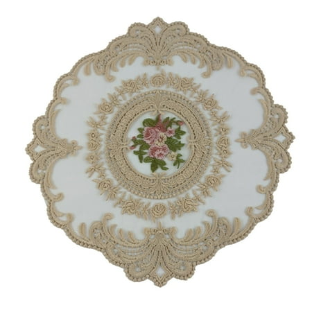 

2 Pcs Oval Coaster Hollow Embroidery Table Cloth Mat Dust Cover Fabric Decoration