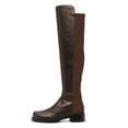 thumbnail image 2 of YDN Women Stretchy Pull On Round Toe Flats Knee High Boots Bi-Material Low Block Heel Long Boots Office Formal Shoes Size 7 Brown, 2 of 4