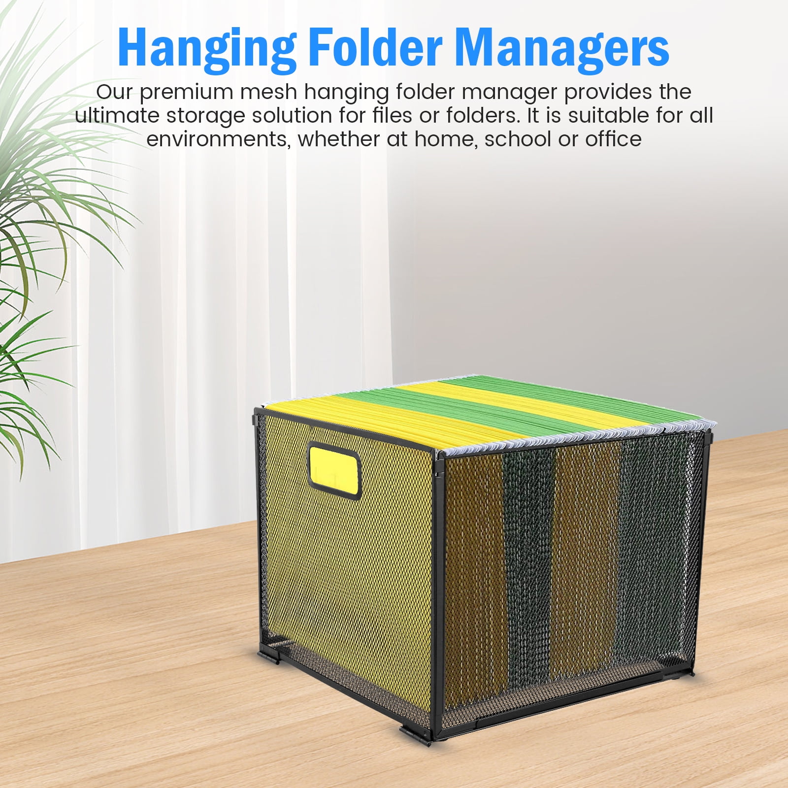 Hanging File Organizer Metal File Holder Box with Handle Letter Sized Metal File Basket Space Saving Hanging Filing Box Mesh File Box Storage Crate Foldable Desktop File Organizer for Home Office