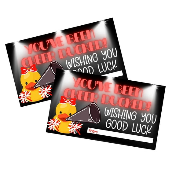 Youve Been Cheer Ducked Cards Tags Wishing You Luck  50 pk 2 x 3.5 Squad Game Red for Competition Put on Cars Pins Gift Team Activity