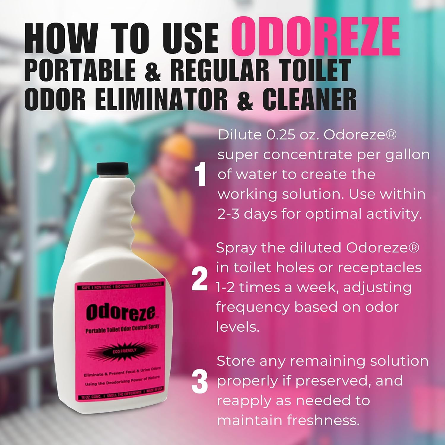 ODOREZE Natural Portable Toilet Deodorizer & Cleaner: 32 oz. Concentrate Makes 128 Gallons