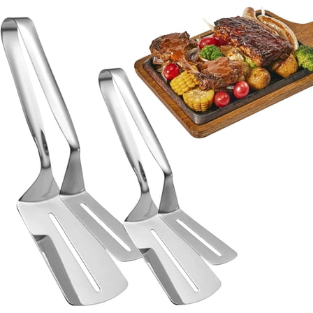 Stainless Steel Grill Clamp Spatula – Heavy-Duty 2-in-1 Grill Clamp for BBQ and Cooking | Food-Grade Steel Turner Tongs | Durable Double-Sided Design | 10.24" & 9.06" Sizes (9.06"  10.24" (2pcs))