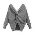 thumbnail image 3 of Gray Sweatshirt for Women's Two Piece V Neck Knotted Over Open Back Knit Sweater Topdacron Women Fall Clothes, 3 of 4