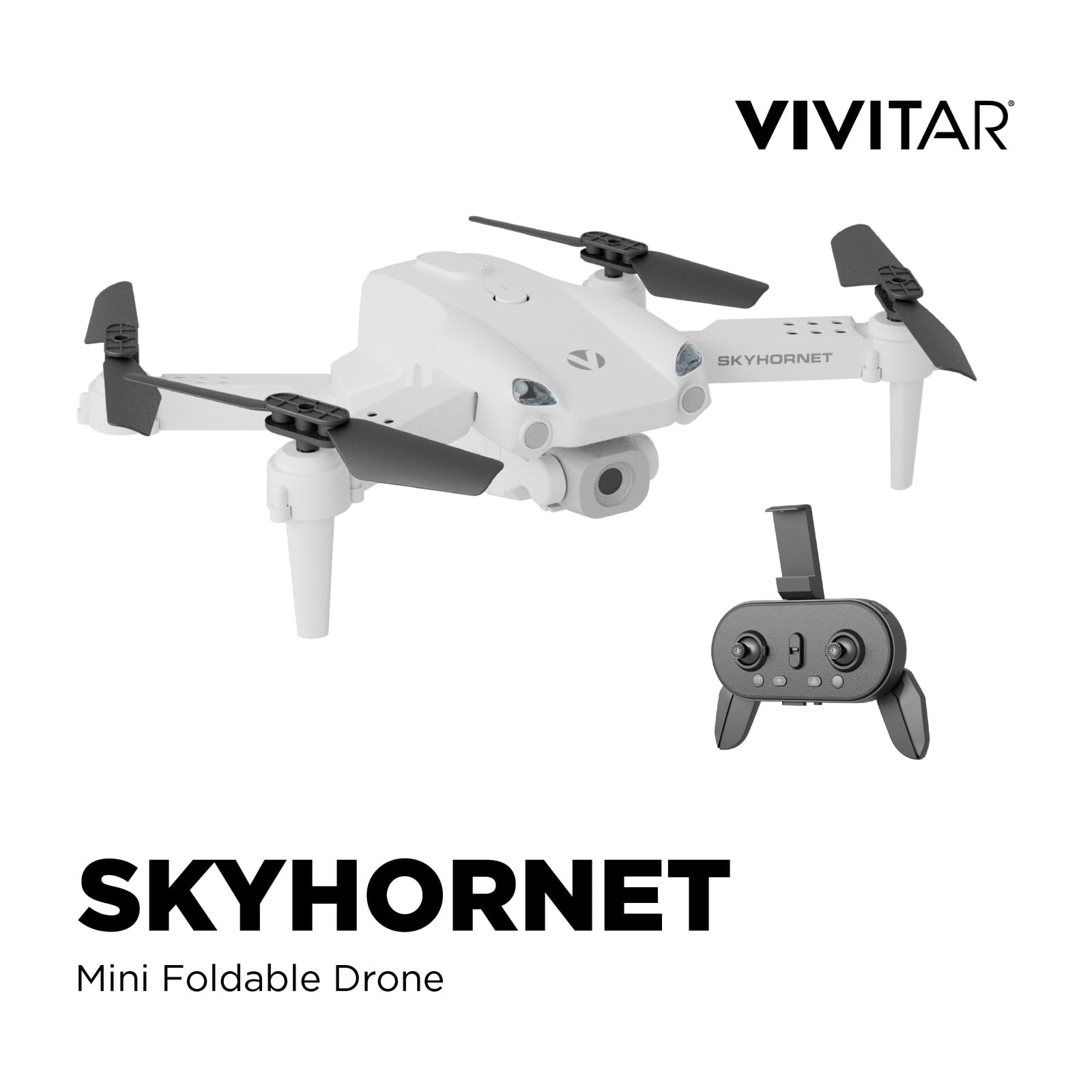 Vivitar SkyHornet Foldable RC Drone with 720p HD Camera, WiFi FPV Live Video, 3 Speed Modes, Auto Takeoff & Landing, 11 minutes Flight Time, Remote Control Quadcopter Toy for Kids & Beginners, White