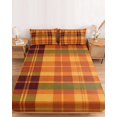 thumbnail image 2 of King Size Fitted Sheet Set - Orange Green Plaid 3 Piece Bedding Sets 16" Deep Pocket Fitted Sheet with 2 Pillowcases, Modern Thanksgiving Grids Striped Brushed Microfiber Hotel Luxury Bed Sheets, 2 of 9