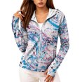 thumbnail image 3 of UPF 50+ Sun Protection Hoodie for Women - Abstract Fluid Art Print Long Sleeve Zip Up Jacket with Thumbholes & Pockets, Lightweight Summer Active Rash Guard Sky Blue L, 3 of 6