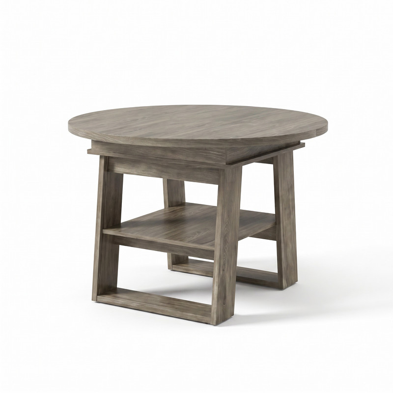 43"-59" Extendable Round-to-Oval Dining Table for 4-6 with Flip-Up Leaf, Kitchen Accent Dinner Table with Storage Shelf