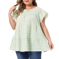 thumbnail image 2 of DARING DIVA Women's Plus Women's Gingham Top 1950s Crew Neck Flare  Blouse 1X Green, 2 of 6
