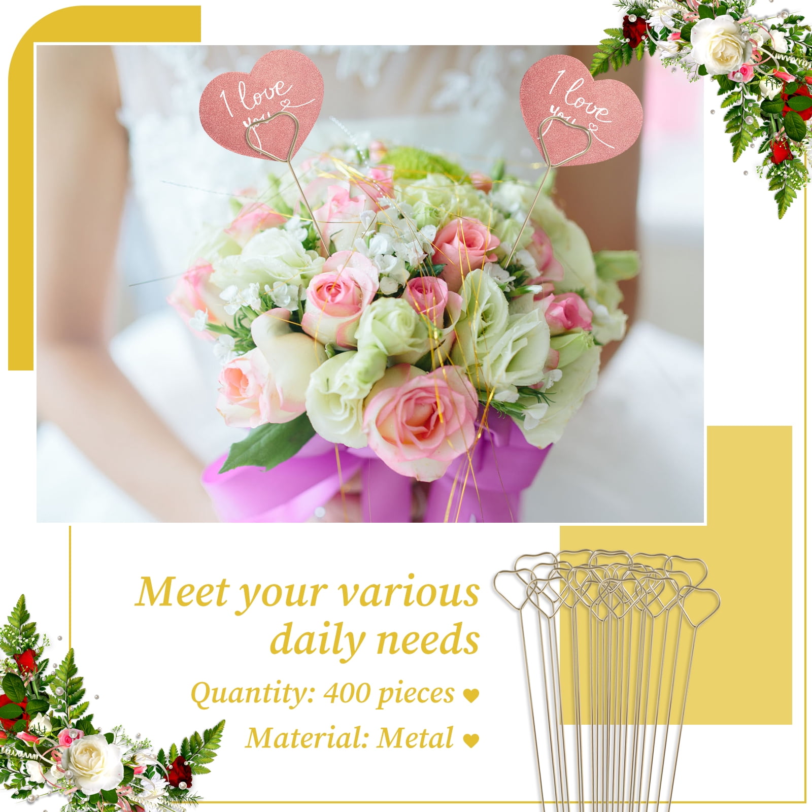 Threns 400 Pcs Floral Card Holder Pick 12 Inches Metal Flower Card Holder Stick for Birthday Party Engagement Wedding Formal Meeting