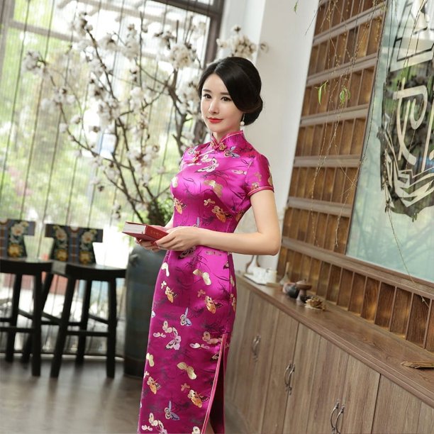 Traje largo estampado con elegantes mangas cortas, traje vintage estilo Tang para asistir a conferencias, bailes y moda.