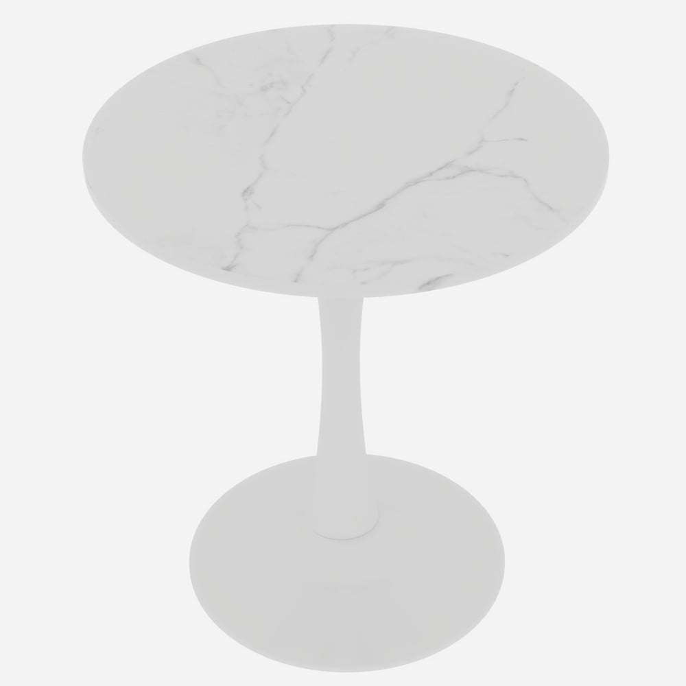 27.6-Inch Round Mid-Century Modern Dining Table & Coffee Table, Faux Marble Top, Pedestal Side Table for Living Room
