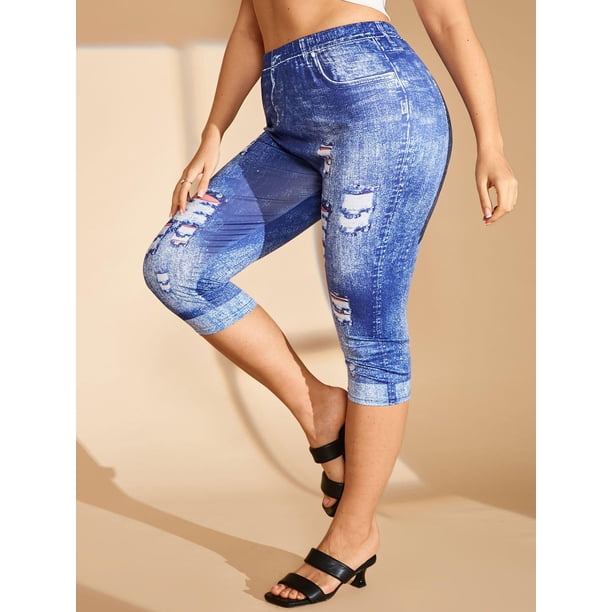 TAMAÑO PLUS TAMAÑO 3D CURTURAS DE IMPRESIÓN DE CULTIVAS DE PRUENTE Rosegal Leggings de talla grande