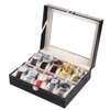 CYBER MONDAY DEALS Solid Espresso Pu Leather Watch Box Organizer with Glass Display Top 10 Slot by Case Elegance
