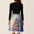 thumbnail image 4 of Women's Casual Fashion V Neck Long Sleeve Christmas Printed Party Vintage Dress for Holiday Events and Retro Style, Perfect for Women's Evening Wear,Blue,M, 4 of 6
