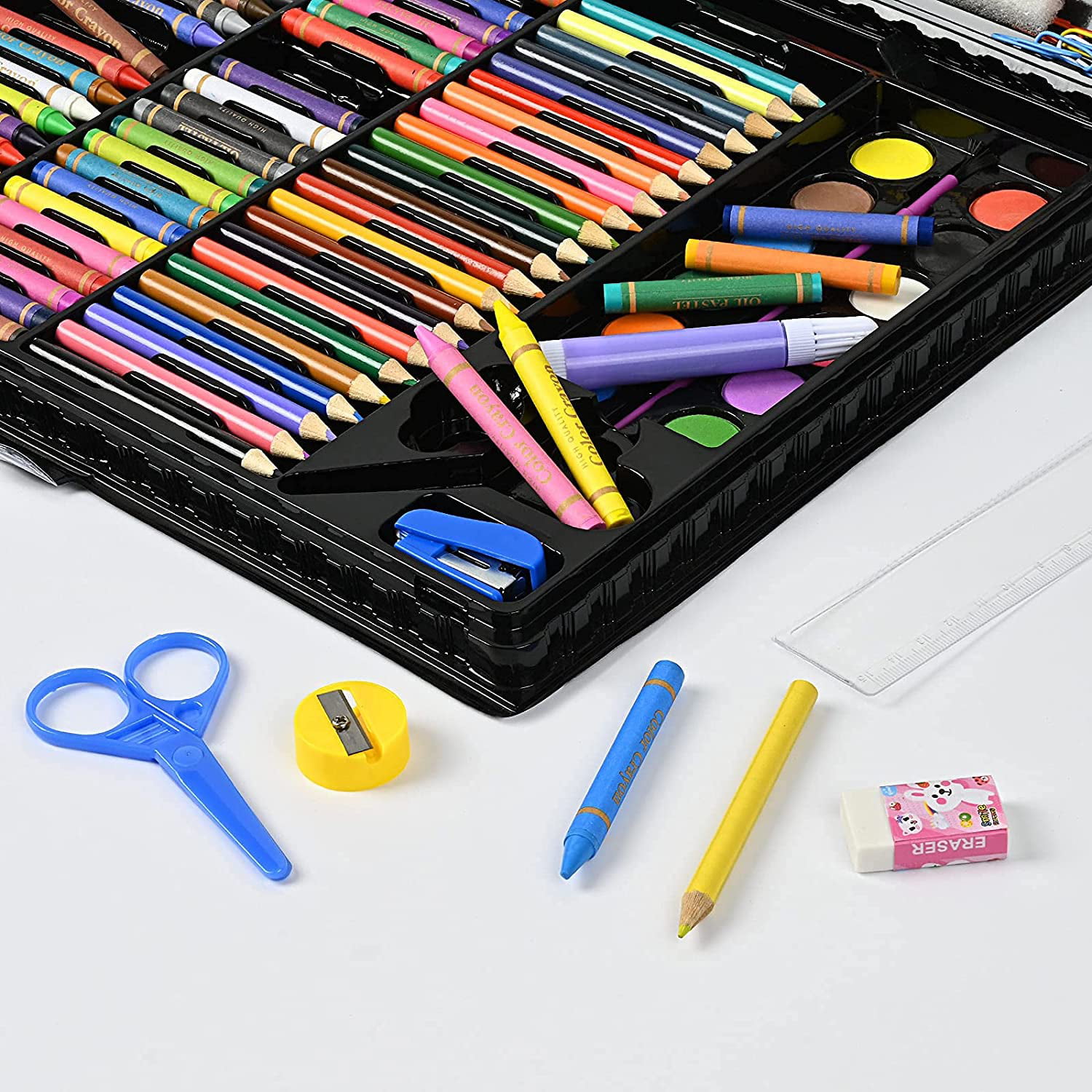 GIXUSIL 150 Pcs Portable Inspiration & Creativity Coloring Art Set Painting  & Drawing Supplies Kit, Markers, Crayons, Colour Pencils - Black 
