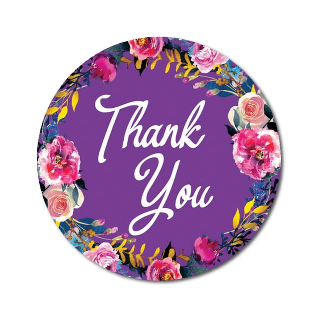 Darling Souvenir Round 45 Pcs Floral & Vines Border Purple Thank You Stickers Envelope Seal-1.6 Inches
