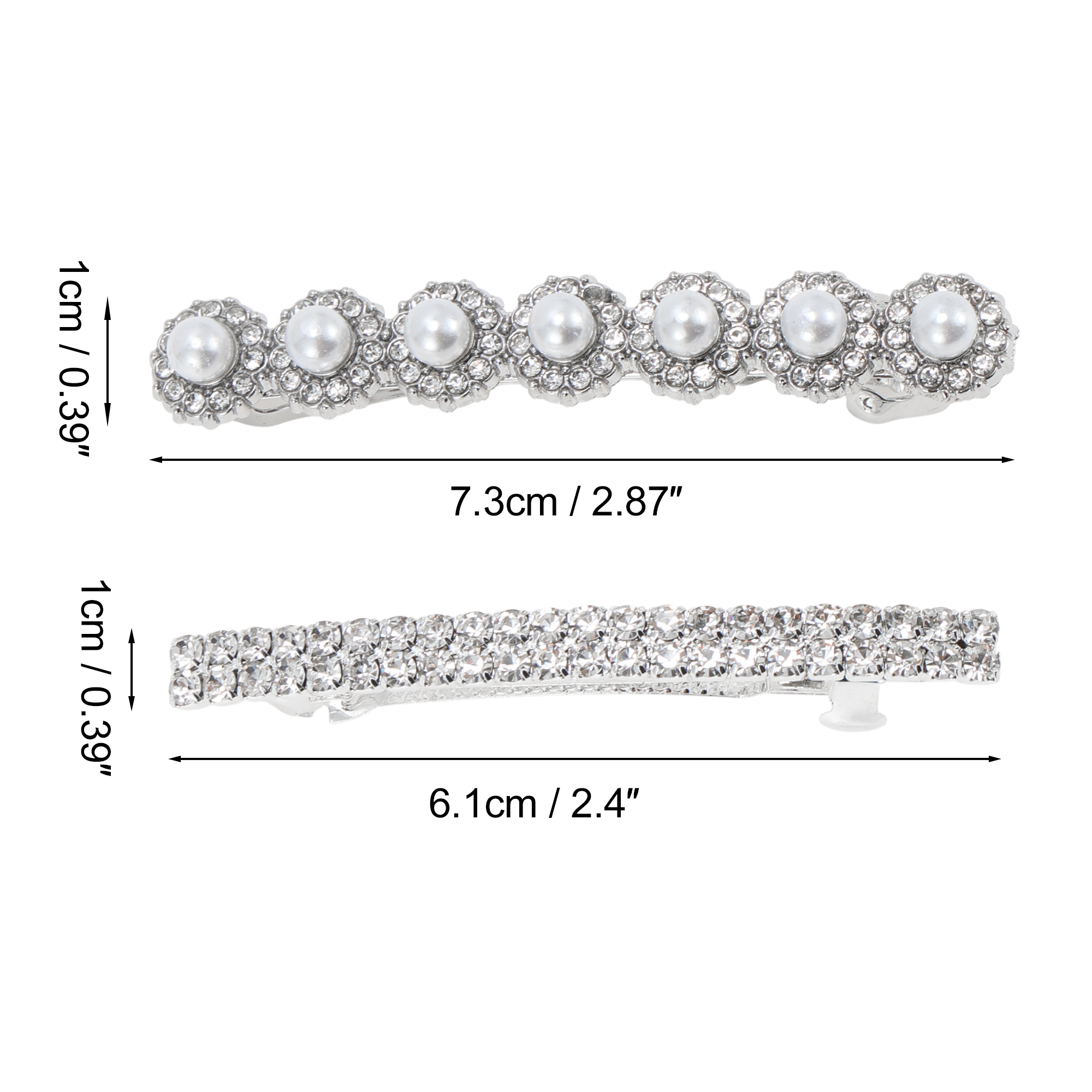 Unique Bargains 2Pcs Grace Crystal Set Style Hair Barrettes Silver Tone