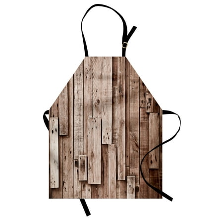 Wooden Apron Vintage Barn Shed Floor Wall Planks Sepia Art Old Natural Plywood Lodge Image Print, Unisex Kitchen Bib Apron with Adjustable Neck for Cooking Baking Gardening, Grey Brown, by