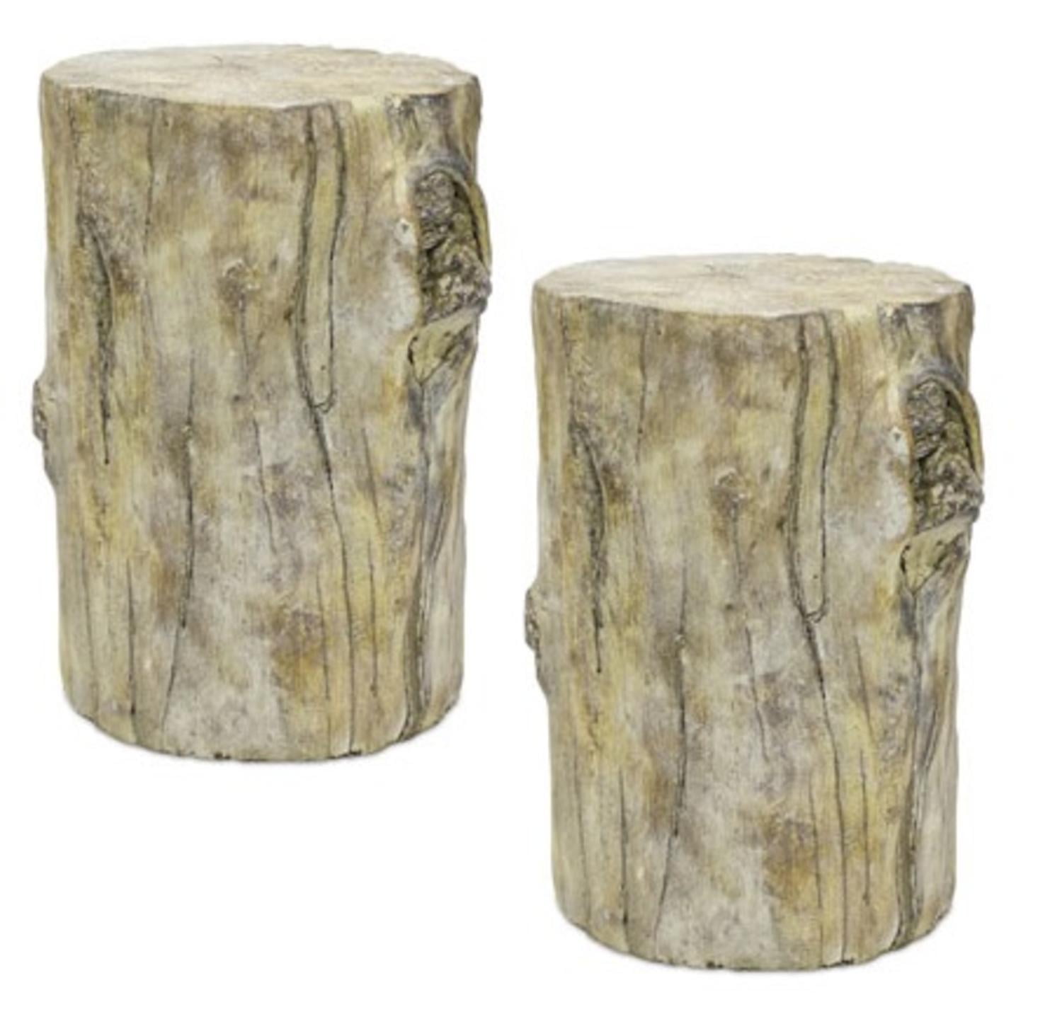 Set of 2 Natural Rustic Finish Cement Tree Trunk Accent and Garden Stands 8 by Melrose