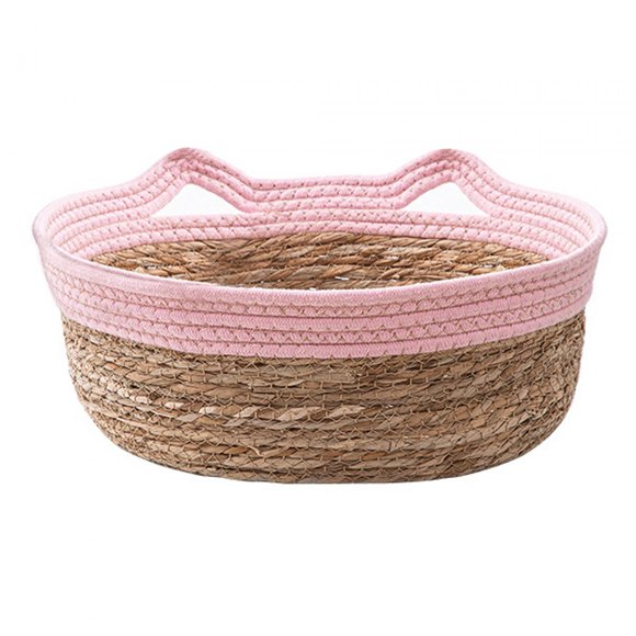 Cesta para Cama de Gato Tejida a Mano Jinwen Alfombrilla para Arañazos de Gato Rosa M