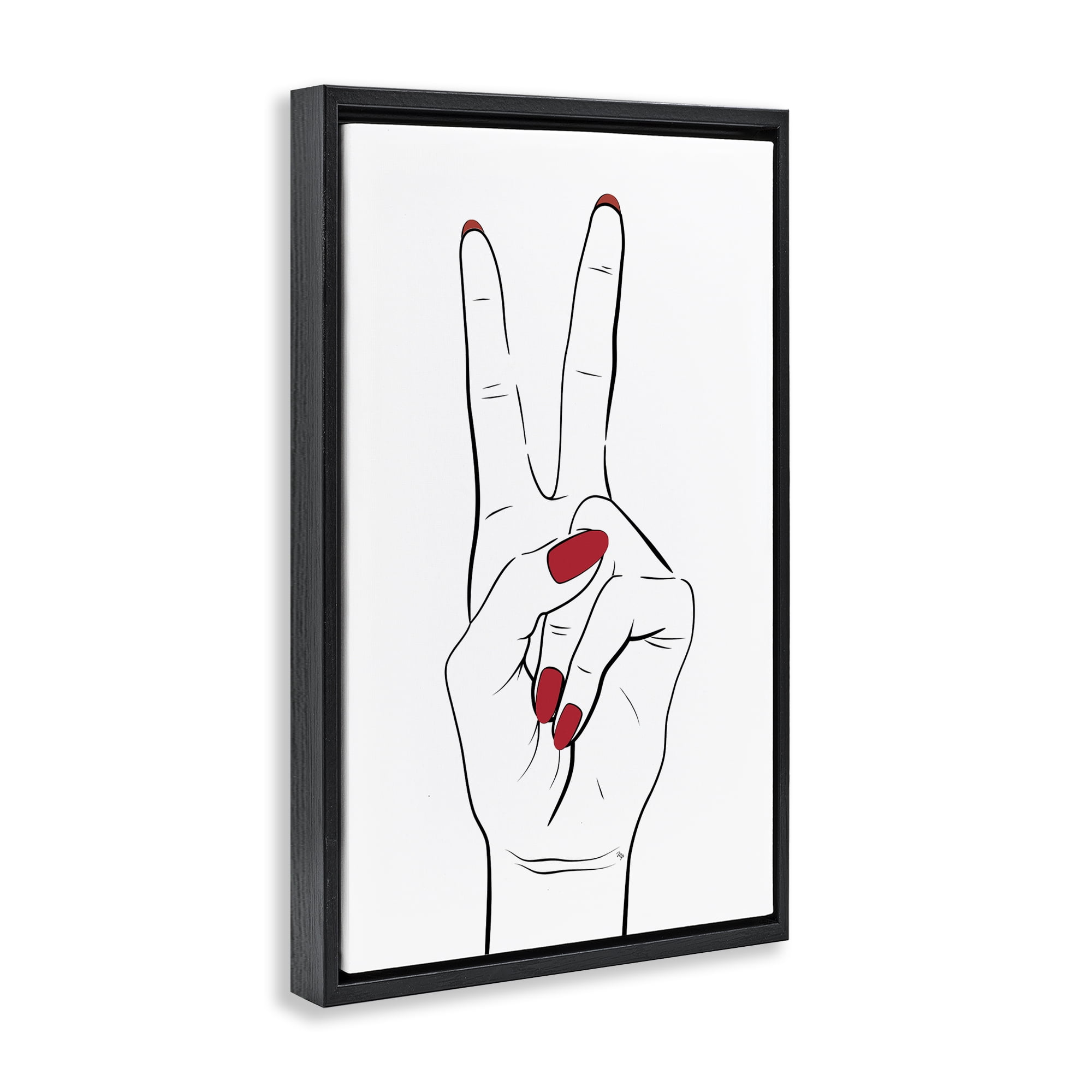 Stupell Industries Victory Peace Sign Hand Fashion Painting Black Floater Framed Canvas Art Print Wall Art, 21 x 31