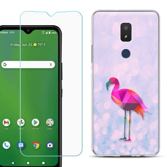 Slim-Fit TPU Fashion Phone Case for Cricket Icon 3, with Tempered Glass Screen Protector, by OneToughShield ® - Flamingo / Polygon