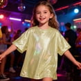 thumbnail image 2 of Mercatoo Girls Shiny Metallic Shirts Jazz Hip Ho1 Dance Part1 Tops T-Shirts Kids Crewneck Spring Casual Loose Basic Tees Blouses, 2 of 6