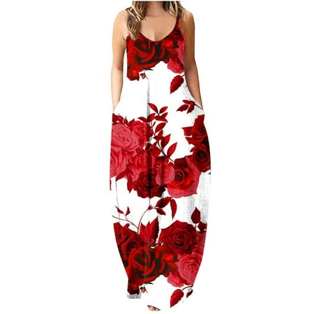 

YanHoo Women s Casual Loose Sundress Long Dress Sleeveless Split Maxi Dresses Summer Beach Dress with Pockets