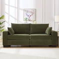thumbnail image 3 of 78" Corduroy Sofa,3 Seater Sofa with Extra Deep Seats,Modern Upholstered Couch with USB,Cup Holders & Side Pocket,2 Pillows for Living Room,Green, 3 of 7