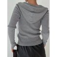 thumbnail image 6 of Women'S Long Sleeve Ribbed Knit Cardigan Drawstring Fitted Hooded Sweaters Fall Clothes Trendy Gray M, 6 of 9