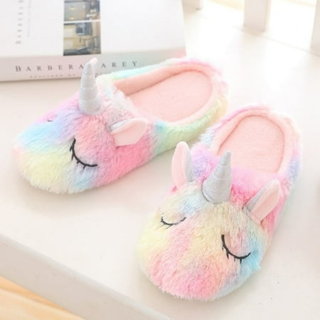 

CoCopeanut House Women Fur Slippers Cute Colorful Unicorn Cartoon Cozy Home Grils Gifts Slippers Indoor Warm Plush Ladies Fluffy Shoes