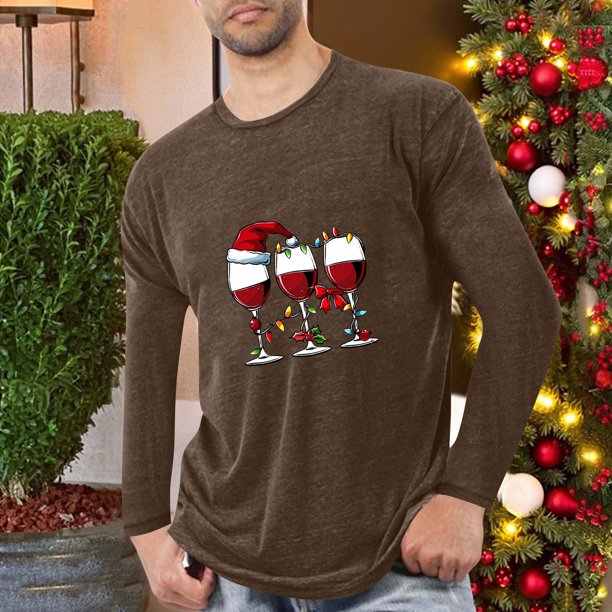 Blusas y camisas de manga larga con cuello redondo para hombre, deportivas, fitness, hogar, pijamas navideños estampados, camiseta de manga larga con cuello redondo, blusa de poliéster para hombre