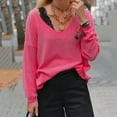 thumbnail image 2 of QLEICOM Women Plus Size Long Sleeve V Neck T Shirts Basic Tee Tops Summer Solid Pullover Blouse Tops Hot Pink 4XL, US Size:16, 2 of 6