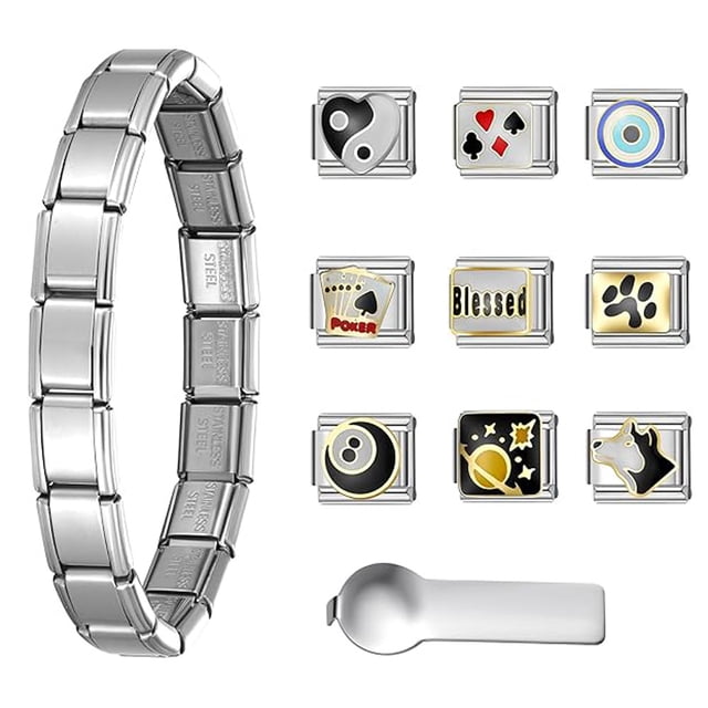 Italian Charms Bracelet Sets with 1Pcs Starter Bracelet 9Pcs Mixed Symbol Charms 9mm Italian Modular Charm Bracelet Personalized DIY Module Jewelry Gifts