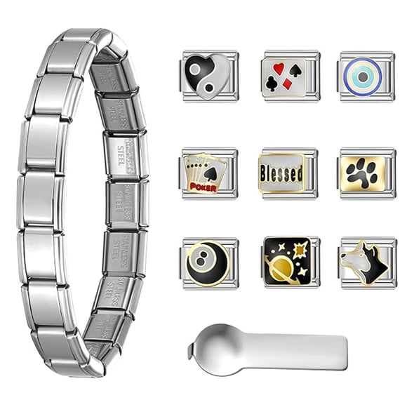 Italian Charms Bracelet Sets with 1Pcs Starter Bracelet 9Pcs Mixed Symbol Charms 9mm Italian Modular Charm Bracelet Personalized DIY Module Jewelry Gifts