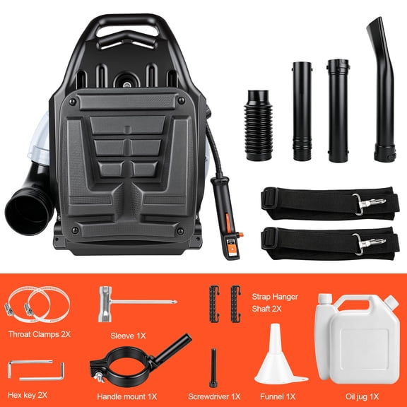63CC 2-Stroke Gas Backpack Leaf Blower, 2.7kW 665CFM 4.3HP Commercial Blower for Lawn Care & Snow Removal