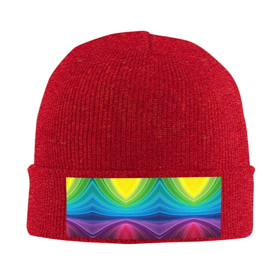 Rainbow Stripes Beanie Hat Men Women Warm Printed Cap Knit Beanies Hats Outdoor Winter Red