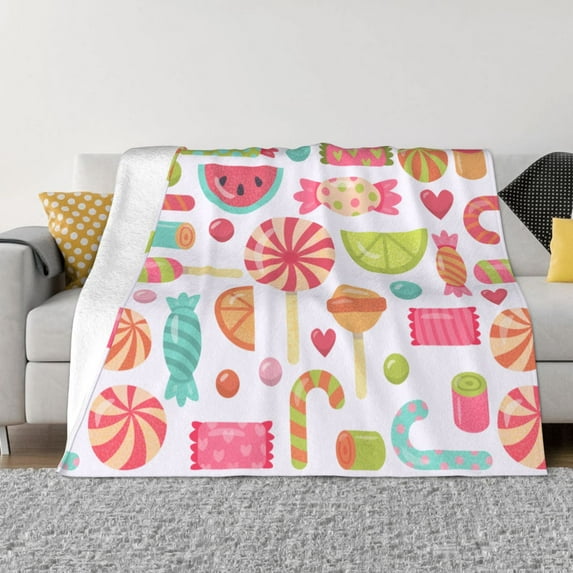 XMXT Throw Blanket, Childhood Cartoon Candy Machine Washable Blankets for Sofa, 60 x 50 inches