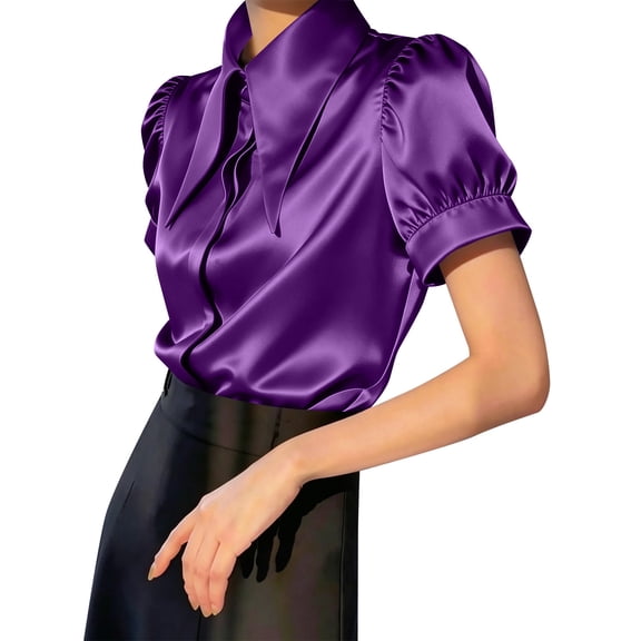 Ashirexll Tops for Women Trendy Casual Solid Turndown Collar Lace Blouse Short Sleeve Top T Shirt for Daily