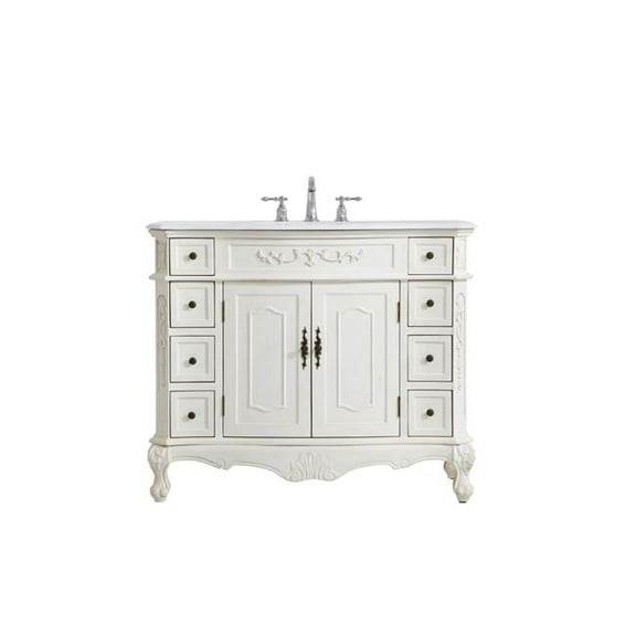 42 in. Single Bathroom Vanity with Ivory White Engineered Marble, Antique White