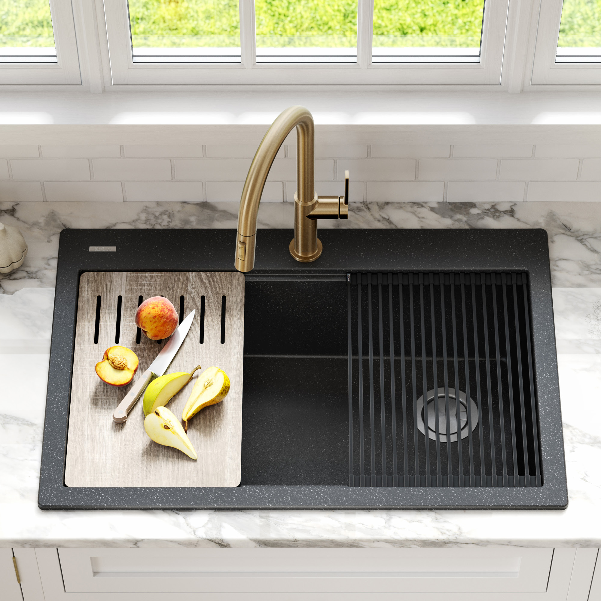 Kraus Bellucci Workstation 33 inch Drop-In Granite Composite Single Bowl Kitchen Sink in Metallic Black with Accessories - image 2 of 14