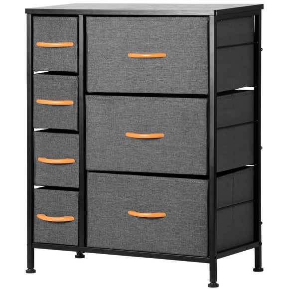 7 Drawer Storage Cabinet Organizer Bedroom End Table, Entryway Fabric Dresser Chest with Sturdy Steel Frame ahd Wood Top