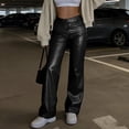 thumbnail image 2 of Ecqkame Women Faux Leather Pants Wide Leg Straight Elastic Mid Waisted Pleather PU Stretch Trousers with Pockets Black M, 2 of 9