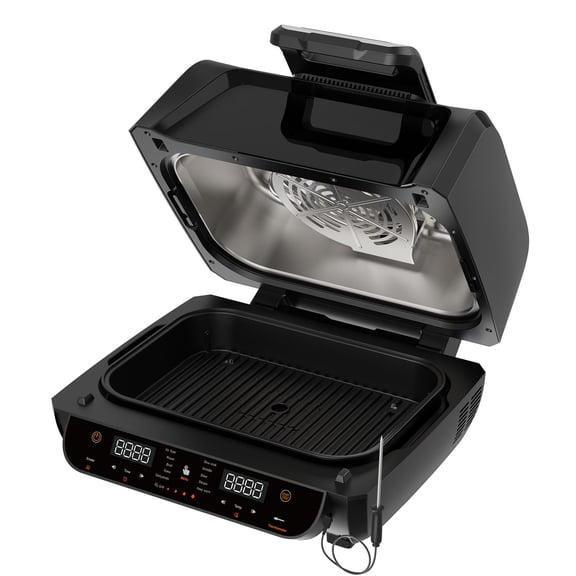 Ranein ROAFG-12E 12-in-1 Grill Air Fryer, 6.3QT 1700W Aluminum Cooker w/Wood Smoke & Meat Probe, 175°F-450°F Touch Control