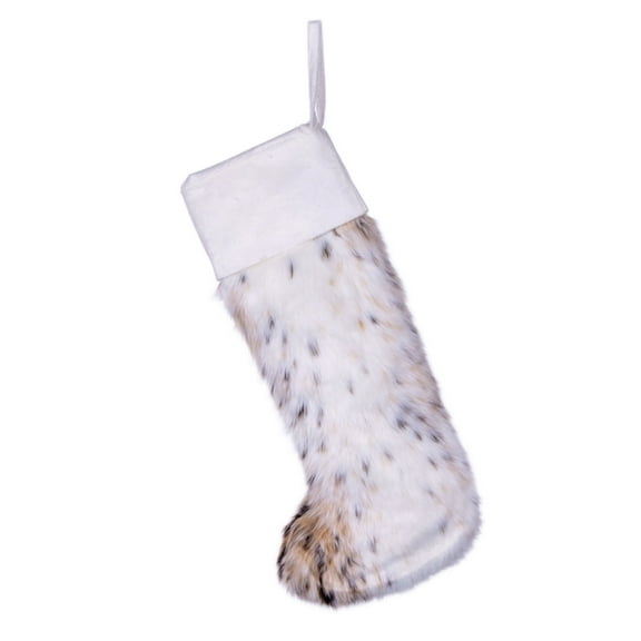 Vickerman 20" x 8" Snow Lynx Faux Fur Stocking