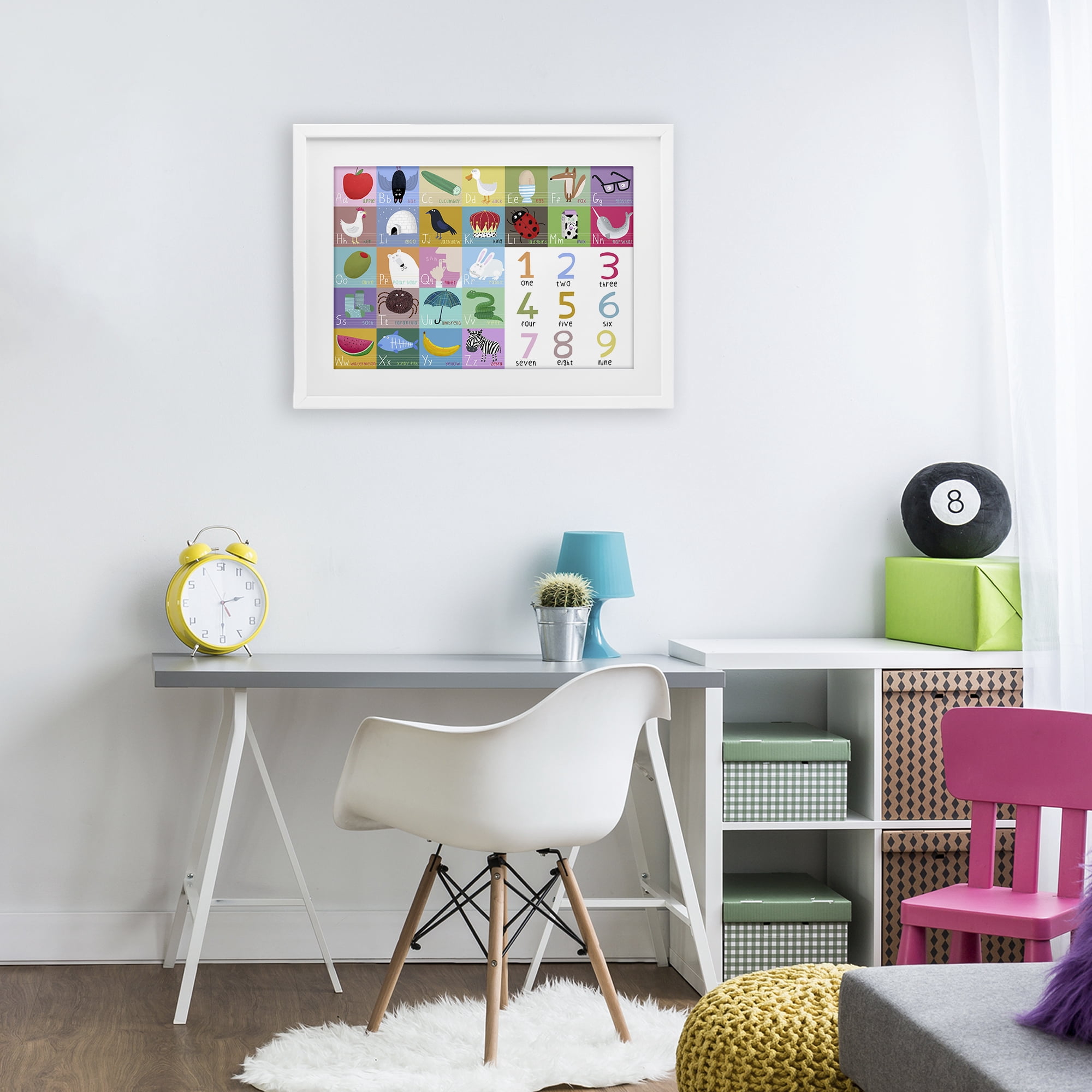 Stupell Industries Alphabet & Numbers First Words White Framed Print Under Glass, design by Carla Daly